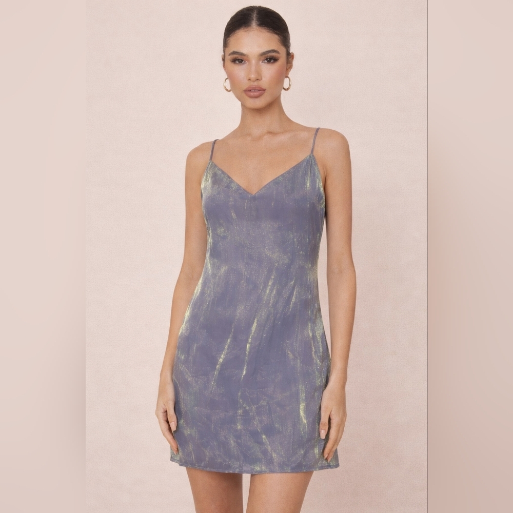 NWT PrettyLittleThing Iridescent Purple Mini Dress With V Neck